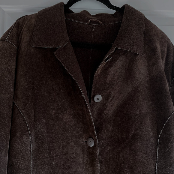 Suede Leather Coat SZ XL Dark Brown Western Boho Worn-in Real Suede Feel READ - Picture 2 of 10